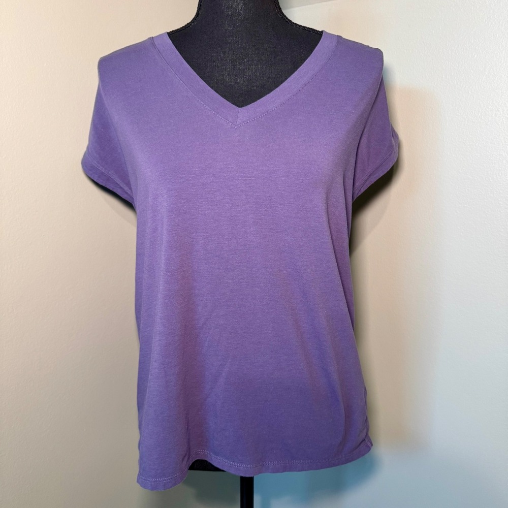 Athleta Outbound Twist Tee Purple Twist Back V-Neck T-Shirt Women's Size Small‎